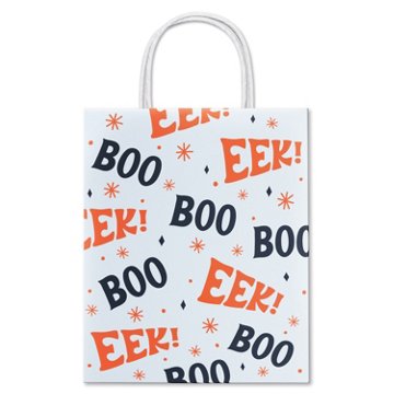 American Greetings White with Orange EEK! & Navy BOO Pattern Medium Halloween Gift Bag, 4.75" x 9.75" x 7.75"