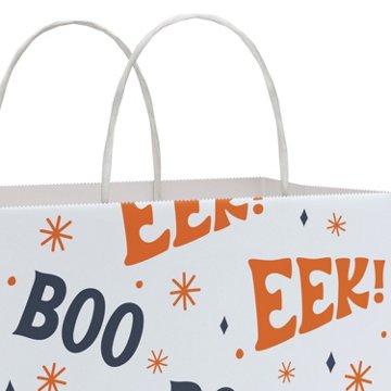 American Greetings White with Orange EEK! & Navy BOO Pattern Medium Halloween Gift Bag, 4.75" x 9.75" x 7.75"