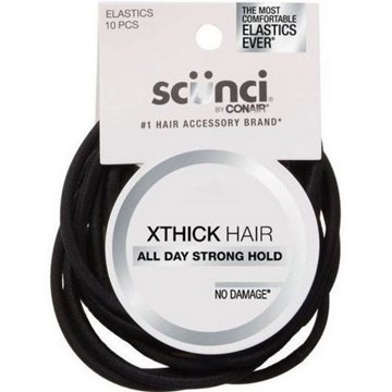 Scunci Large Damage Free Hair Ties - Black, for Extra Thick Hair