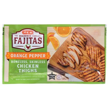 H-E-B Orange Pepper Seasoned Chicken Thigh For Fajitas, Avg. 2.1 lbs