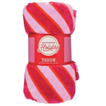 Destination Holiday Pink Stripe Plush Christmas Throw Blanket, 50" x 60"