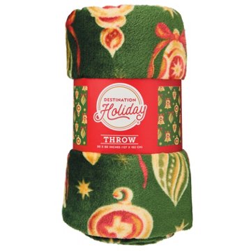 Destination Holiday Plush Christmas Throw Blanket - Ornaments, 50" x 60"
