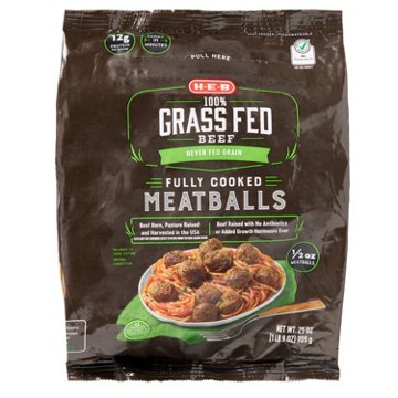 H-E-B Fully Cooked Grass Fed Meatballs, 25 oz