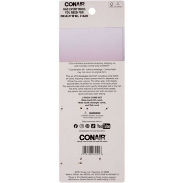 Conair Lift Style & Detangle Unbreakable Combs Pack, 3 ct