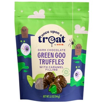 Once Upon a Treat by H-E-B Dark Chocolate Green Good Truffles with Caramel Filling