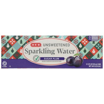 H-E-B Unsweetened Sugar Plum Sparkling Water 12 pk Cans