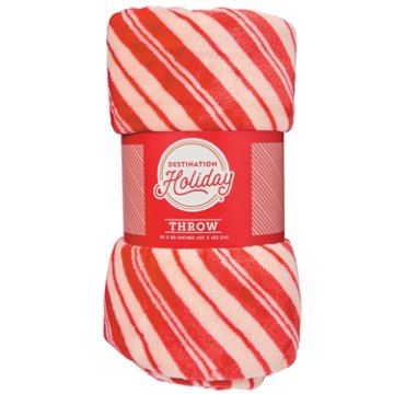 Destination Holiday Plush Christmas Throw Blanket - Candy Cane Stripes, 50" x 60"