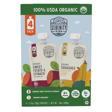 Serenity Kids Organic Baby Food Pouches - Squashes + Sweet Potato & Spinach