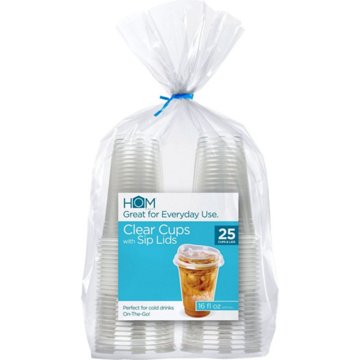 Hom Works 16 oz Cups With Sip Lids, 25 ct