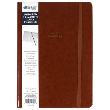 Top Flight Daily Planner Brown Leatherette