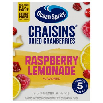 Ocean Spray Craisins Raspberry Lemonade Flavored Dried Cranberries Snack Packs, 5 ct