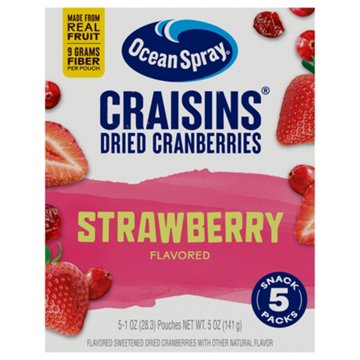 Ocean Spray Craisins Strawberry Flavored Dried Cranberries Snack Packs, 5 ct
