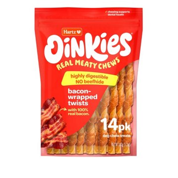 Hartz Oinkies Bacon Wrapped Twists Dog Chew Treats, 14 ct