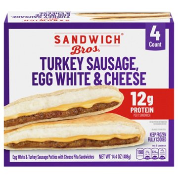 Sandwich Bros. Turkey Sausage Egg White & Cheese Frozen Breakfast Sandwiches, 4 ct