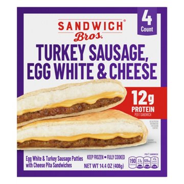 Sandwich Bros. Turkey Sausage, Egg White & Cheese Frozen Pita Sandwiches, 4 ct