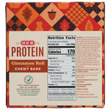 H-E-B Protein Cinnamon Roll Chewy Bars, 5 ct