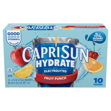 Capri Sun Hydrate with Electrolytes Fruit Punch Drink Pouches, 10 pk