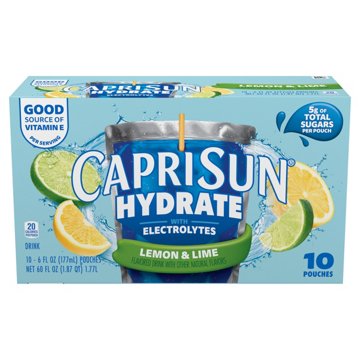 Capri Sun Hydrate with Electrolytes Lemon & Lime Drink Pouches, 10 pk