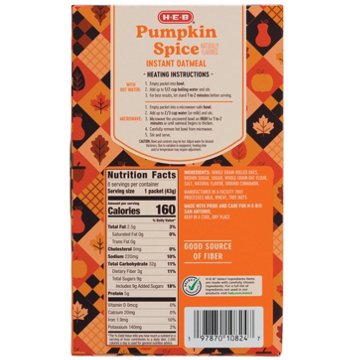 H-E-B Pumpkin Spice Instant Oatmeal, 8 ct