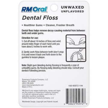 RM Oral Unwaxed Dental Floss - Unflavored, 100 yd