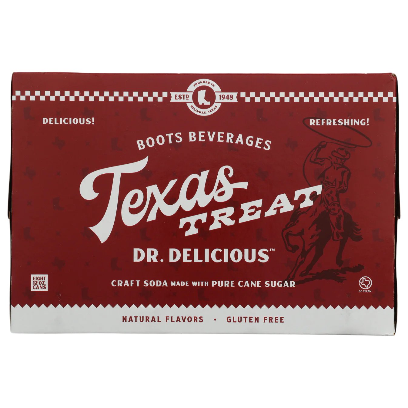 Boots Beverages Texas Treat Dr. Delicious, 12 oz Can, 8 pk