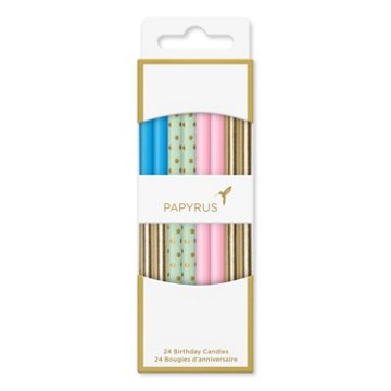 Papyrus Tall Birthday Candles - Pastels & Gold, 24 ct
