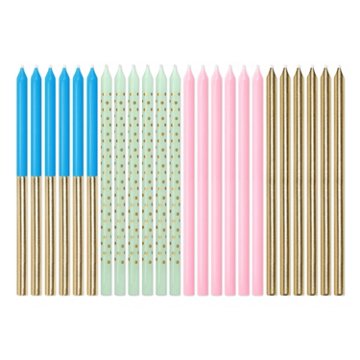Papyrus Tall Birthday Candles - Pastels & Gold, 24 ct