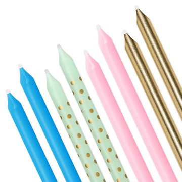 Papyrus Tall Birthday Candles - Pastels & Gold, 24 ct