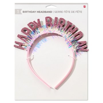American Greetings Pink Glitter Tinsel Happy Birthday Headband
