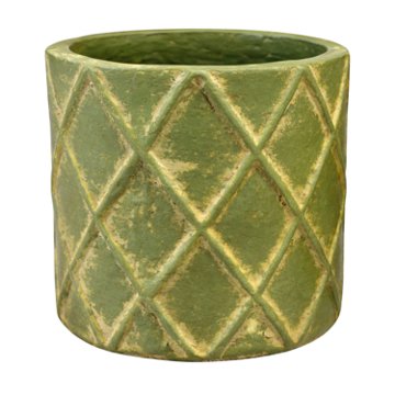 Blue Orange Pottery Medium Clay Mayan Cylinder - Green, 13.5'' x 14.5''