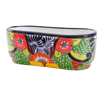 Blue Orange Pottery Large Talavera Cradle Planter, 14" x 6" x 5"