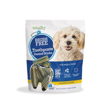 Vetality Brush Free Toothpaste Dental Sticks - Small Dogs, 10 oz