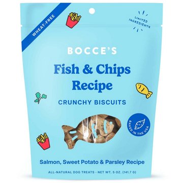Bocce's Crunchy Dog Biscuits - Fish & Chips Recipe, 5 oz