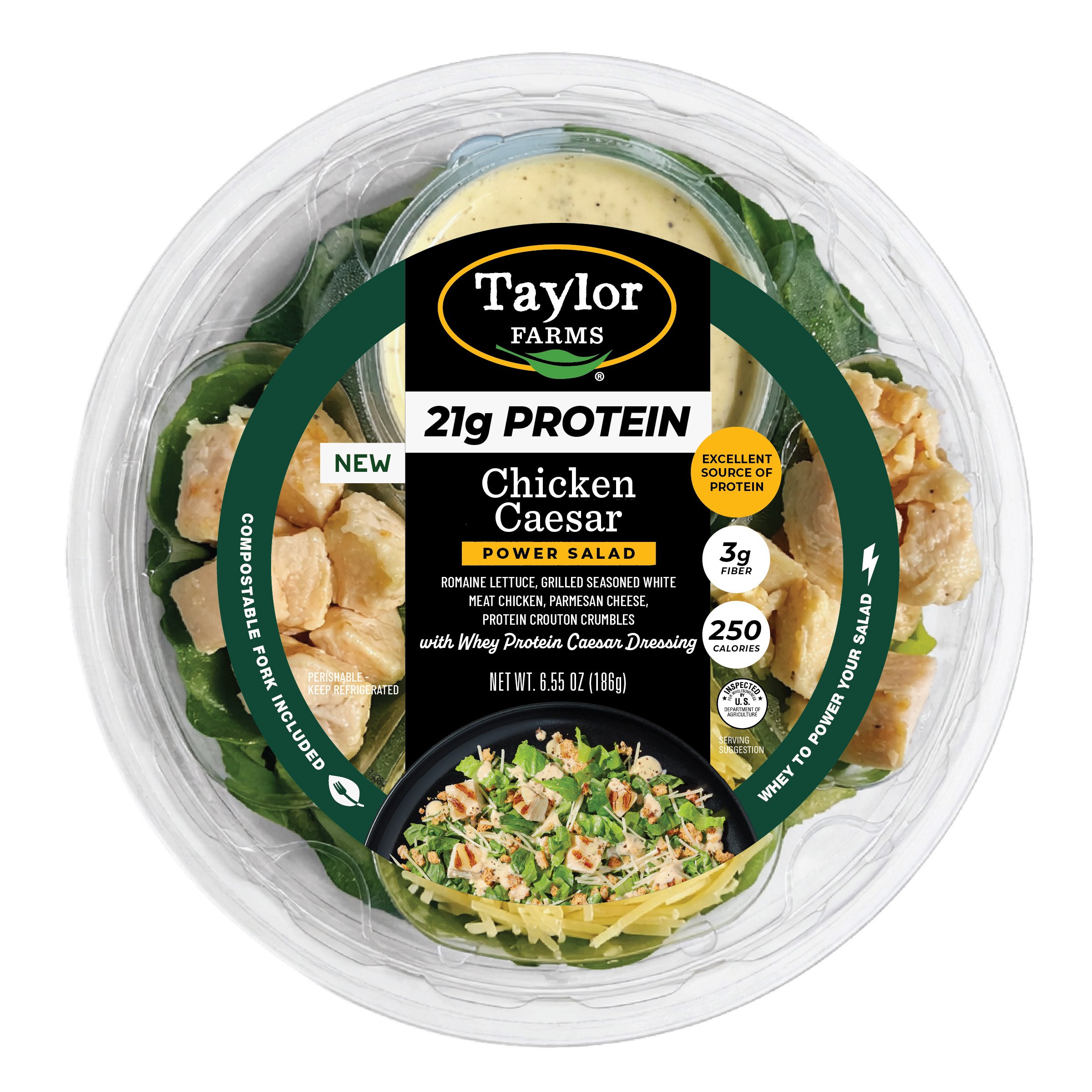 Taylor Farms Protein Chicken Caesar Salad Bowl, 6.55 oz | Low