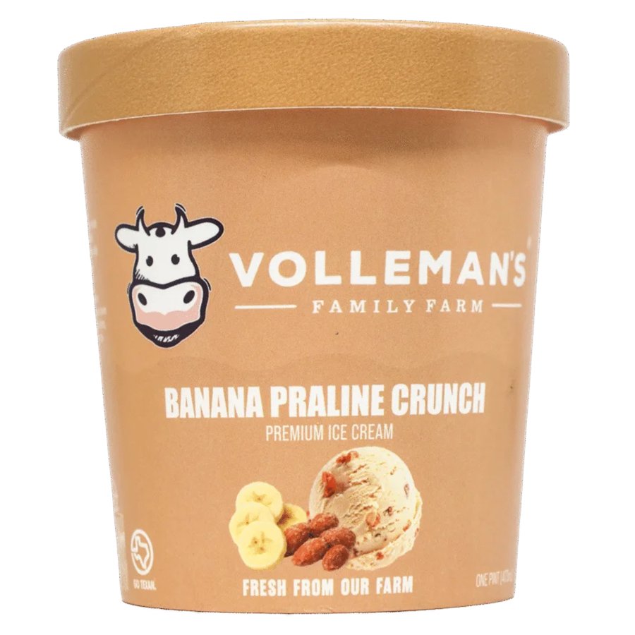 Volleman's Family Farm Banana Praline Crunch Ice Cream, 1 pt