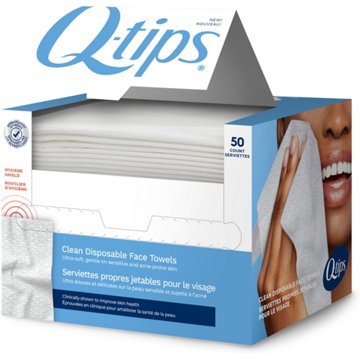 Q-Tips Clean Disposable Face Towels, 50 ct