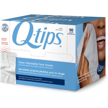 Q-Tips Clean Disposable Face Towels, 50 ct