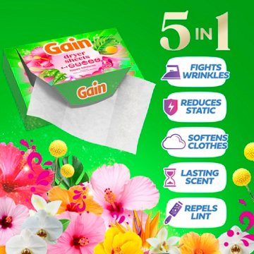 Gain Laundry Dryer Sheets Fabric Softener Anti Static Sheets - Happy Hibiscus Scent