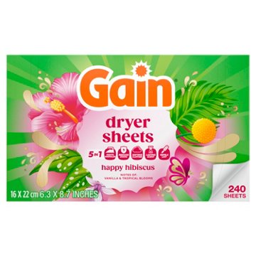 Gain Laundry Dryer Sheets Fabric Softener Anti Static Sheets - Happy Hibiscus Scent