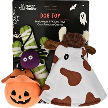 Max & Marlow Cow, Pumpkin & Cactus Halloween Dog Toys, 3 pk