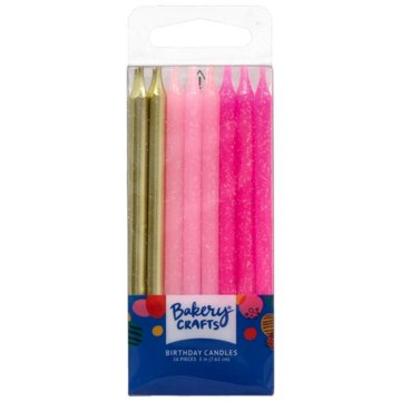 Bakery Crafts Pink Glitter & Gold Birthday Candles, 16 ct