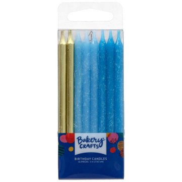 Bakery Crafts Blue Glitter & Gold Birthday Candles, 16 ct