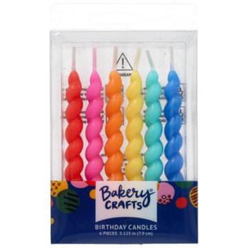 Bakery Crafts Bright Rainbow Colored Twirl Birthday Candles, 6 ct