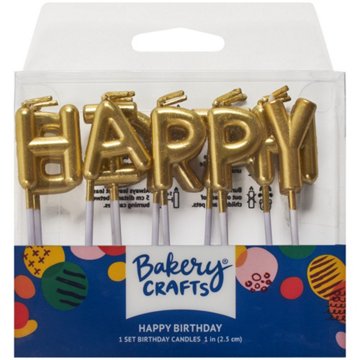 Bakery Crafts HAPPY BIRTHDAY Gold Letter Birthday Candles, 1 set