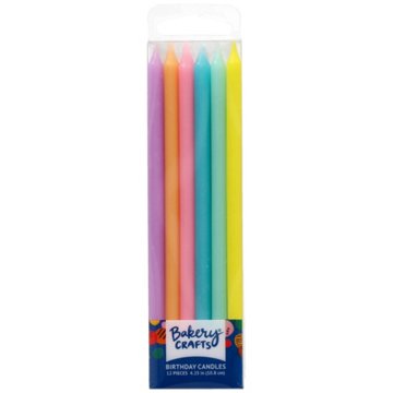 Bakery Crafts Pastel Rainbow Colored Tall Birthday Candles, 12 ct