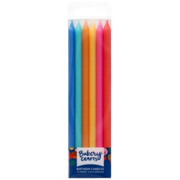 Bakery Crafts Bright Rainbow Colored Tall Birthday Candles, 12 ct
