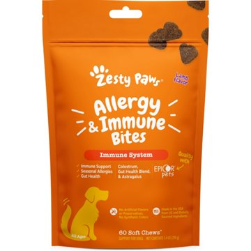 Zesty Paws Allergy & Immune Bites Lamb Flavor Soft Chews for Dogs, 60 ct