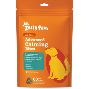 Zesty Paws Advanced Calming Bites Turkey Flavor Soft Chews for Dogs, 60 ct