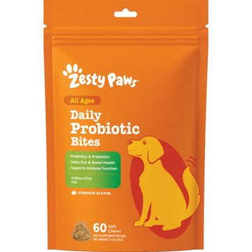 Zesty Paws Daily Probiotic Bites Pumpkin Flavor Soft Chews for Dogs, 60 ct