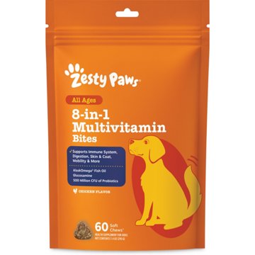 Zesty Paws 8-in-1 Multivitamin Bites Chicken Flavor Soft Chews for Dogs, 60 ct